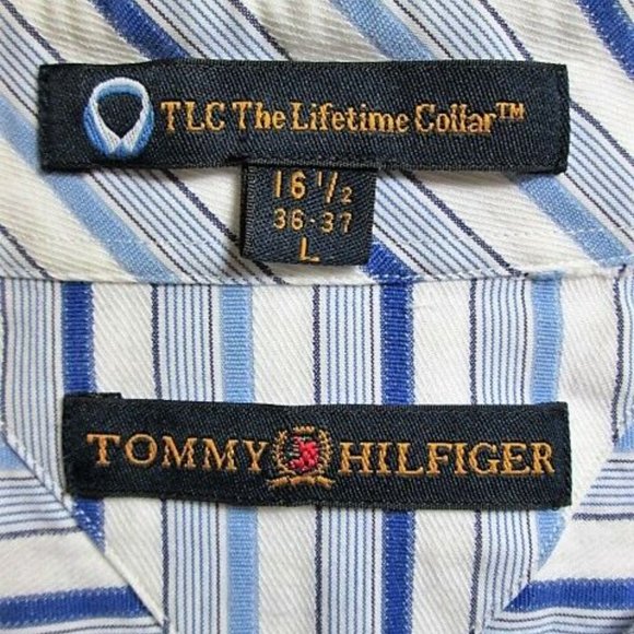 Tommy Hilfiger mens L WHITE BLUE STRIPED Shirt pm1 - Picture 7 of 10